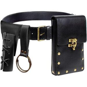 Steampunk Black Leather Belt Pouch Waist Bag Medieval Phone Holder CosplayX